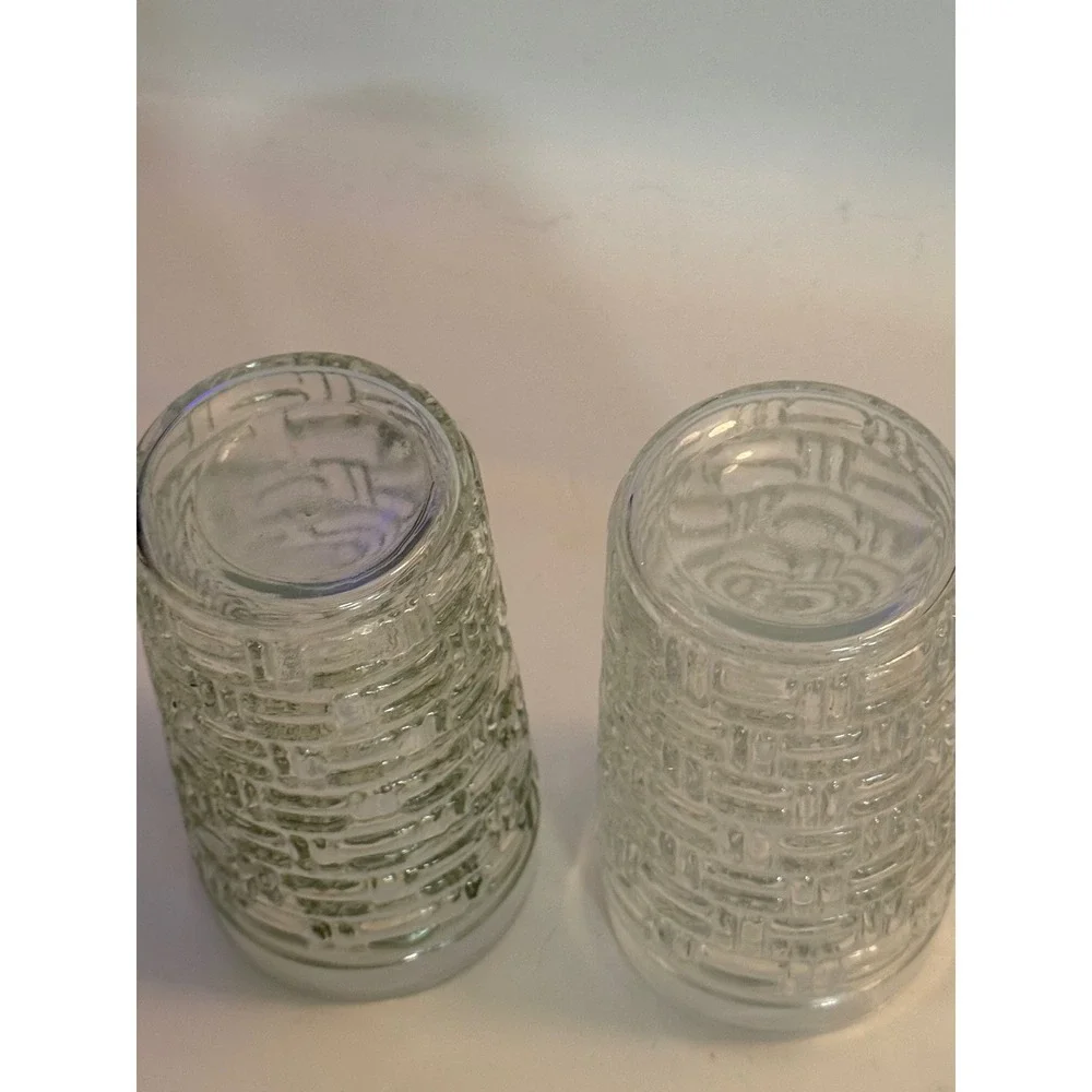 Vintage Clear Textured Basketweave Glass Tumblers Set of 2 Drinking Glasses
